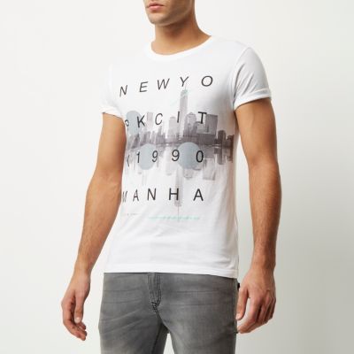 White New York skyline print t-shirt